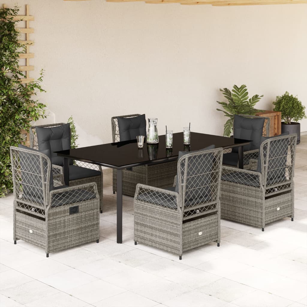 Set da Pranzo da Giardino 7 pz con Cuscini in Polyrattan Grigio - homemem39