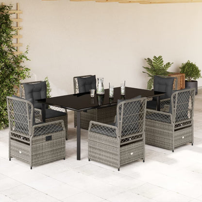 Set da Pranzo da Giardino 7 pz con Cuscini in Polyrattan Grigio - homemem39