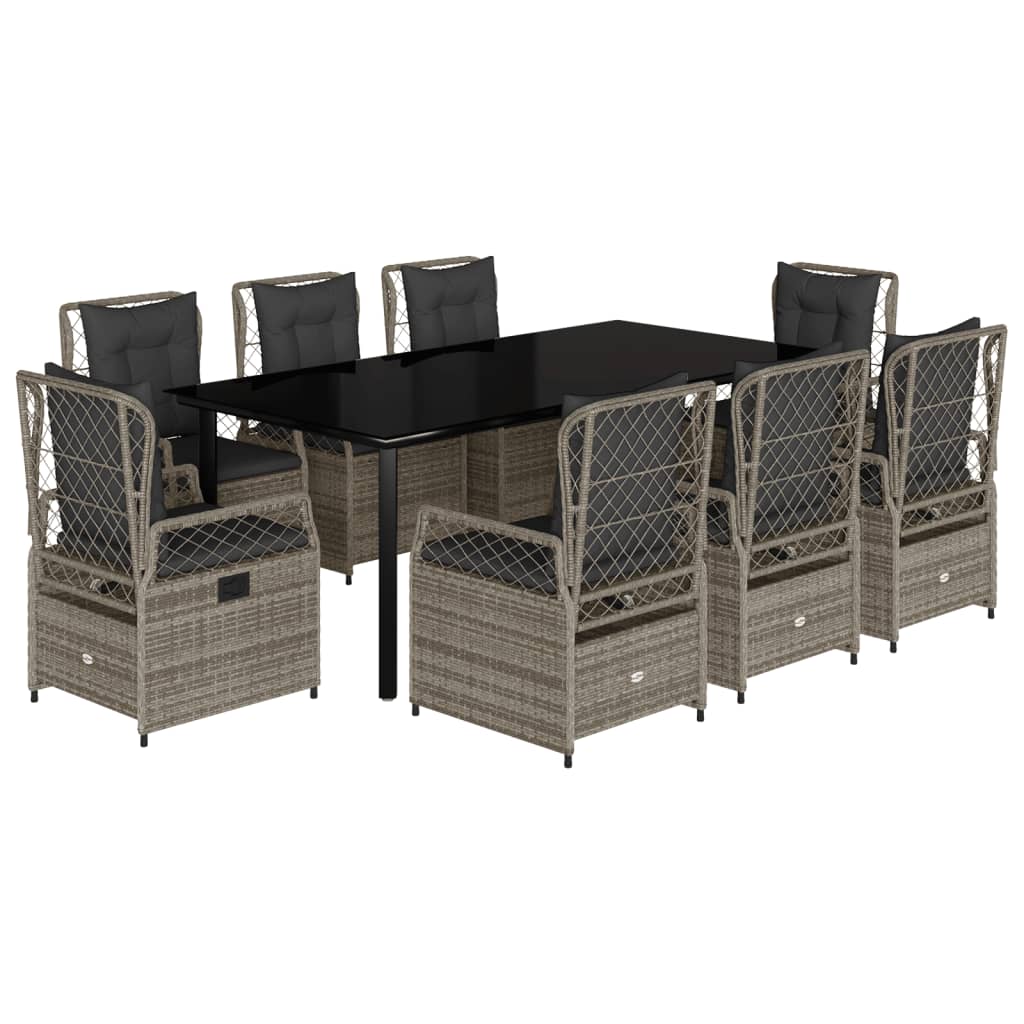 Set da Pranzo da Giardino 9 pz con Cuscini in Polyrattan Grigio - homemem39