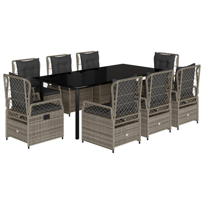 Set da Pranzo da Giardino 9 pz con Cuscini in Polyrattan Grigio - homemem39