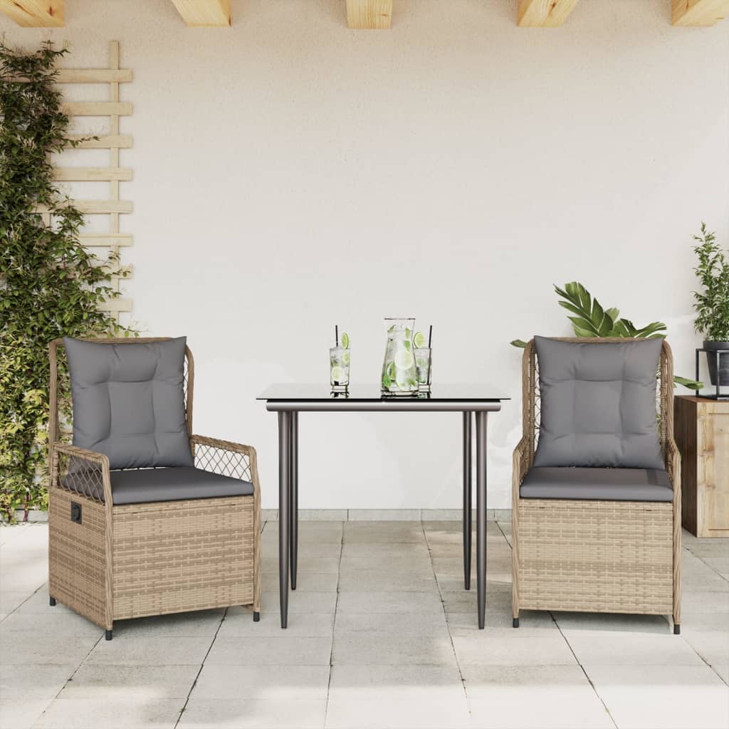 Set da Pranzo da Giardino 3 pz con Cuscini Beige in Polyrattan - homemem39