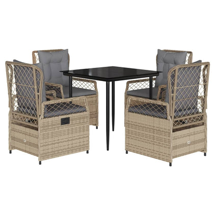 Set da Pranzo da Giardino 5 pz con Cuscini Beige in Polyrattan