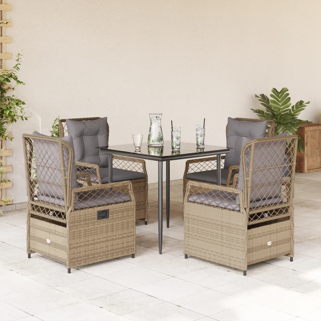 Set da Pranzo da Giardino 5 pz con Cuscini Beige in Polyrattan