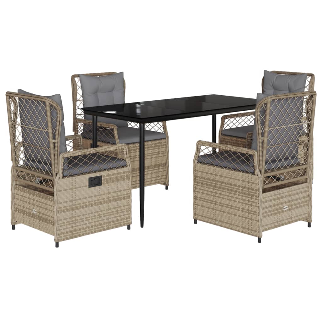 Set da Pranzo da Giardino 5 pz con Cuscini Beige in Polyrattan - homemem39