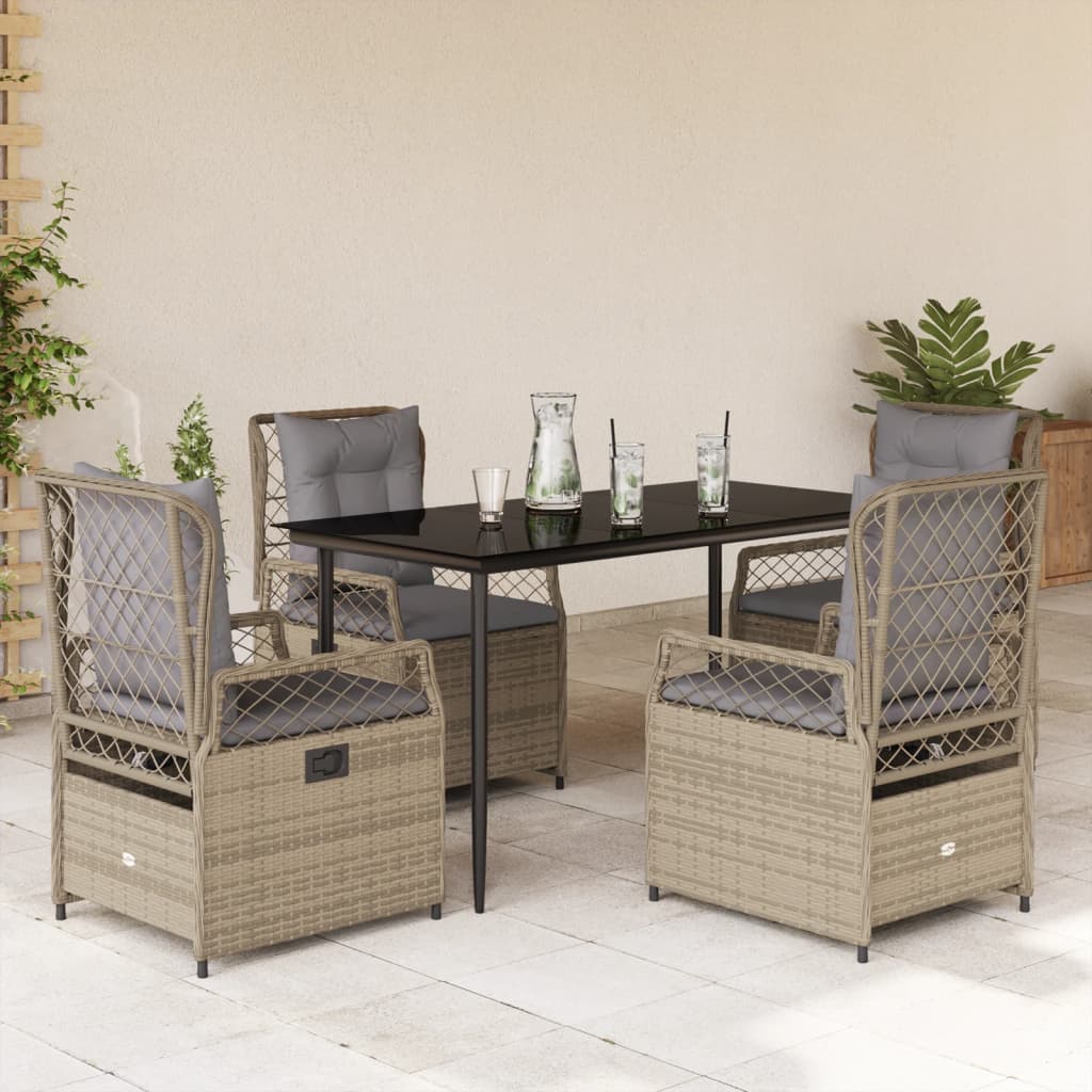 Set da Pranzo da Giardino 5 pz con Cuscini Beige in Polyrattan | homemem39