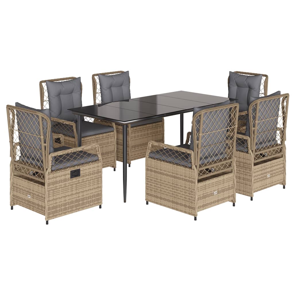 Set da Pranzo da Giardino 7 pz con Cuscini Beige in Polyrattan - homemem39