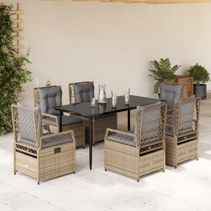 Set da Pranzo da Giardino 7 pz con Cuscini Beige in Polyrattan - homemem39