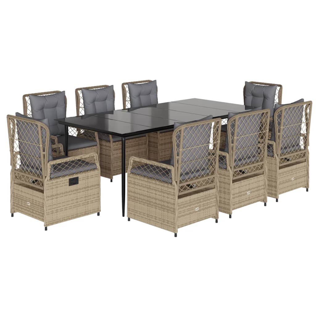 Set da Pranzo da Giardino 9 pz con Cuscini Beige in Polyrattan - homemem39