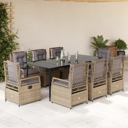 Set da Pranzo da Giardino 9 pz con Cuscini Beige in Polyrattan - homemem39