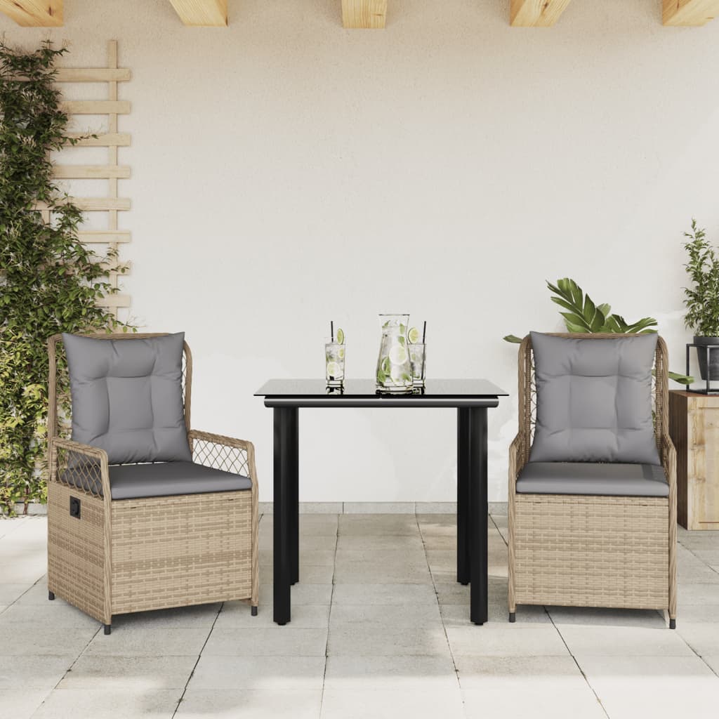 Set da Pranzo da Giardino 3 pz con Cuscini Beige in Polyrattan - homemem39