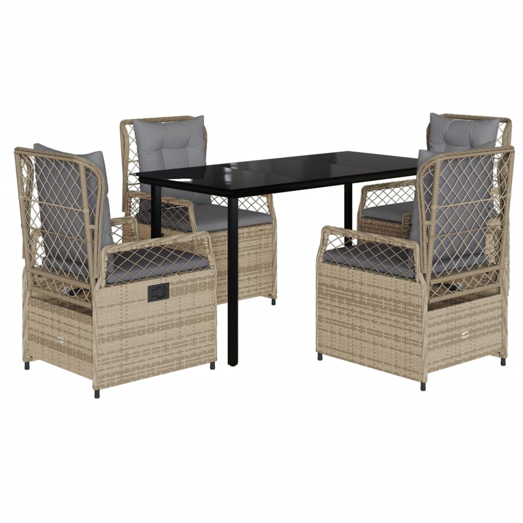 Set da Pranzo da Giardino 5 pz con Cuscini Beige in Polyrattan - homemem39