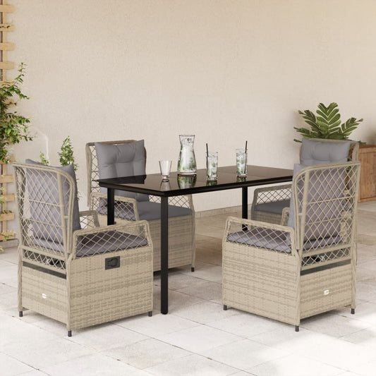 Set da Pranzo da Giardino 5 pz con Cuscini Beige in Polyrattan - homemem39
