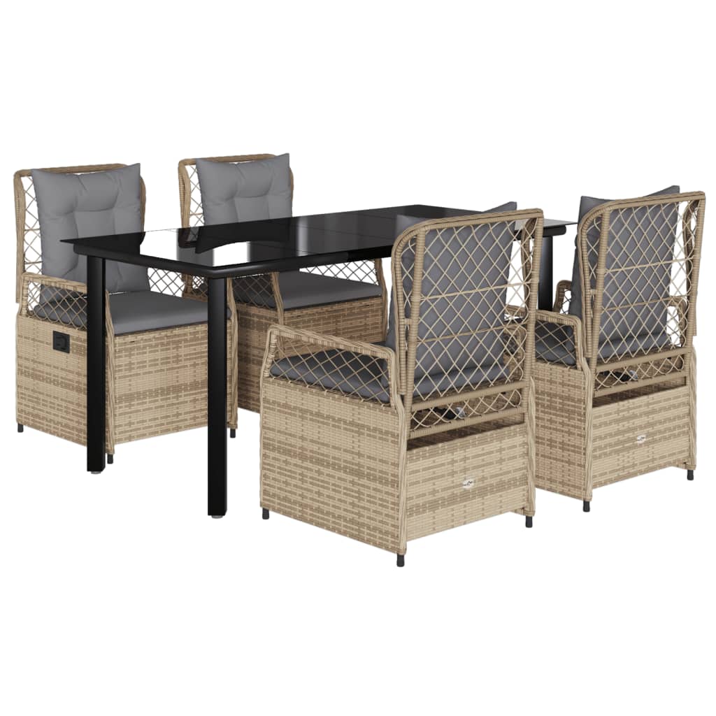 Set da Pranzo da Giardino 5 pz con Cuscini Beige in Polyrattan - homemem39