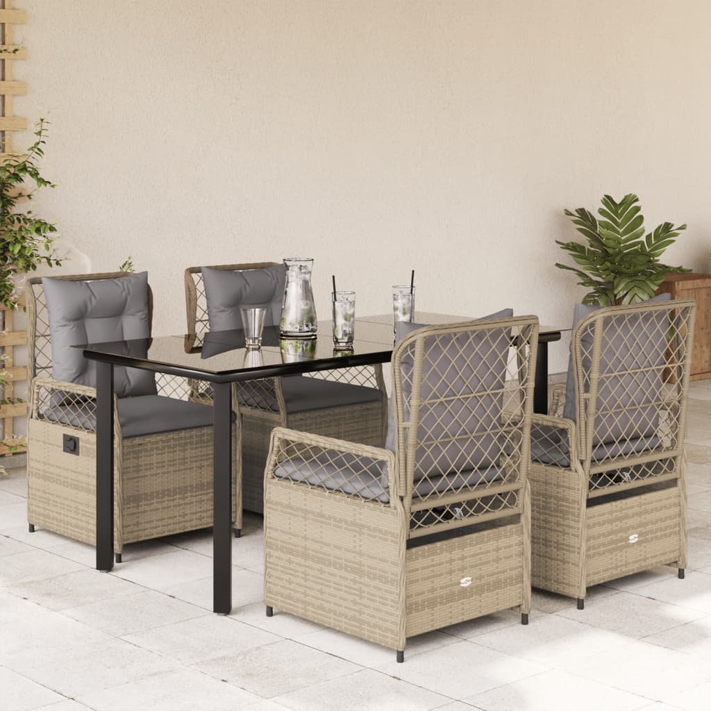 Set da Pranzo da Giardino 5 pz con Cuscini Beige in Polyrattan - homemem39
