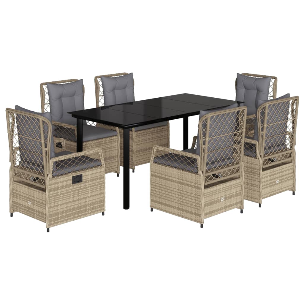 Set da Pranzo da Giardino 7 pz con Cuscini Beige in Polyrattan - homemem39