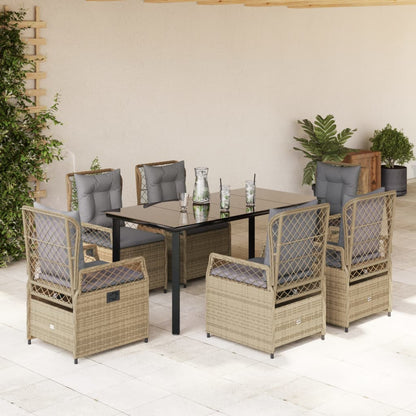 Set da Pranzo da Giardino 7 pz con Cuscini Beige in Polyrattan | homemem39