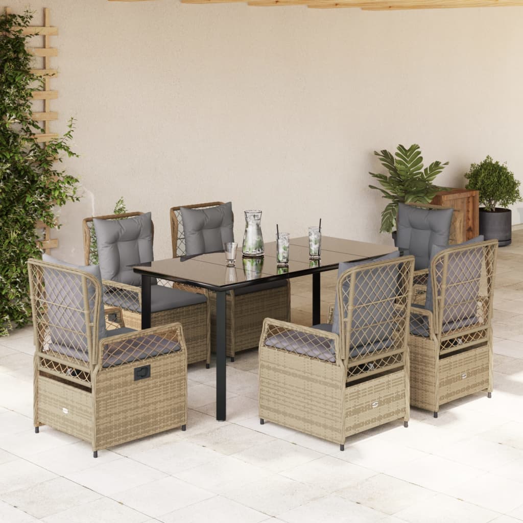 Set da Pranzo da Giardino 7 pz con Cuscini Beige in Polyrattan - homemem39