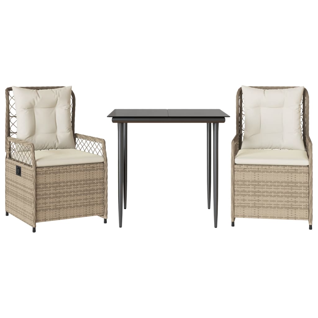 Set da Pranzo da Giardino 3 pz con Cuscini Beige in Polyrattan - homemem39