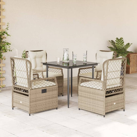 Set da Pranzo da Giardino 5 pz con Cuscini Beige in Polyrattan