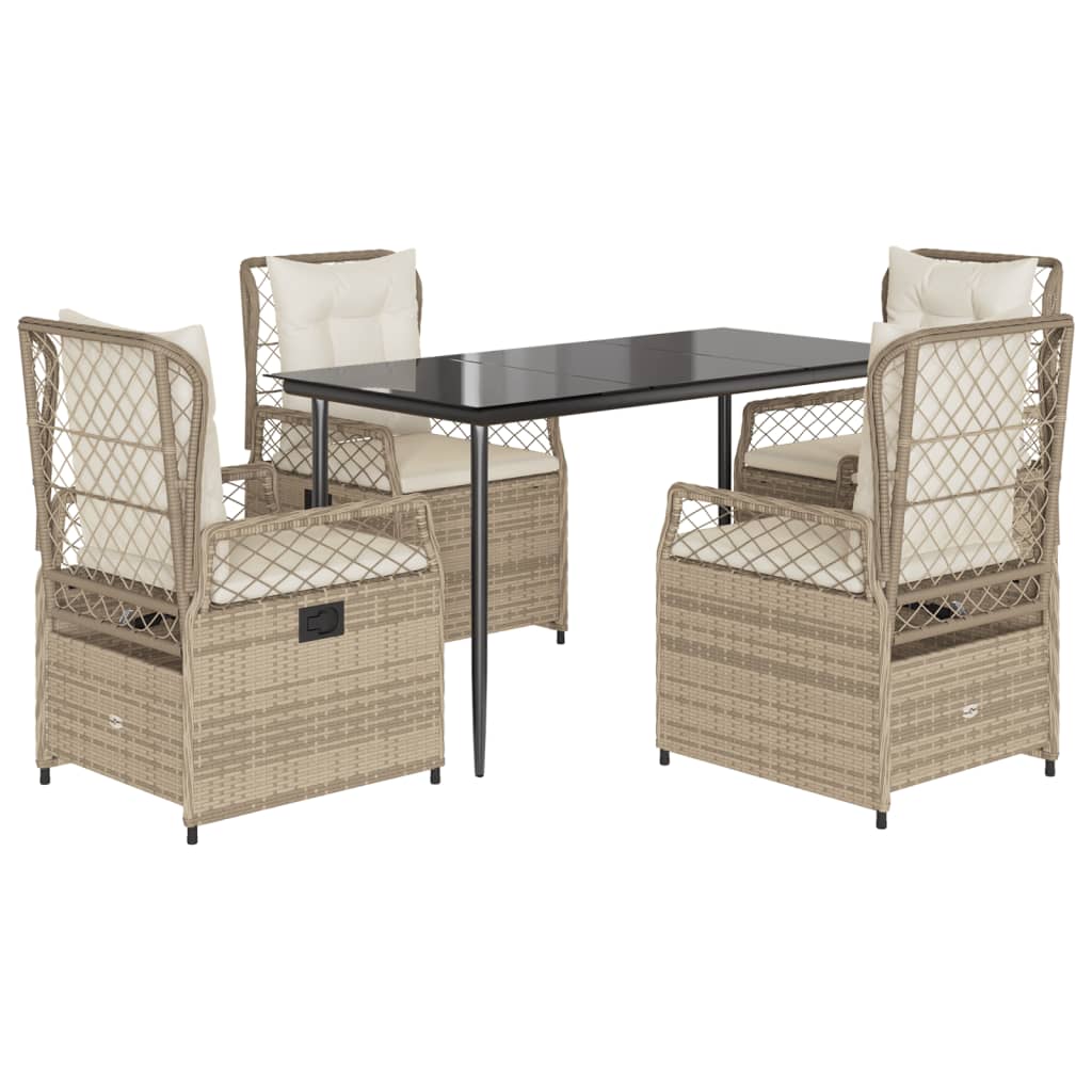 Set da Pranzo da Giardino 5 pz con Cuscini Beige in Polyrattan