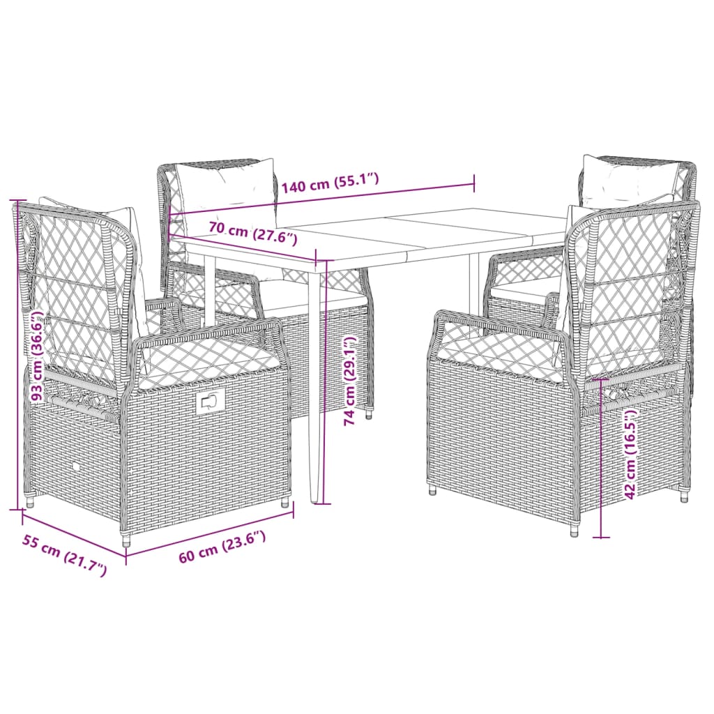 Set da Pranzo da Giardino 5 pz con Cuscini Beige in Polyrattan | homemem39