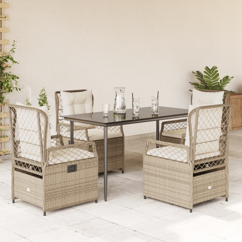 Set da Pranzo da Giardino 5 pz con Cuscini Beige in Polyrattan - homemem39