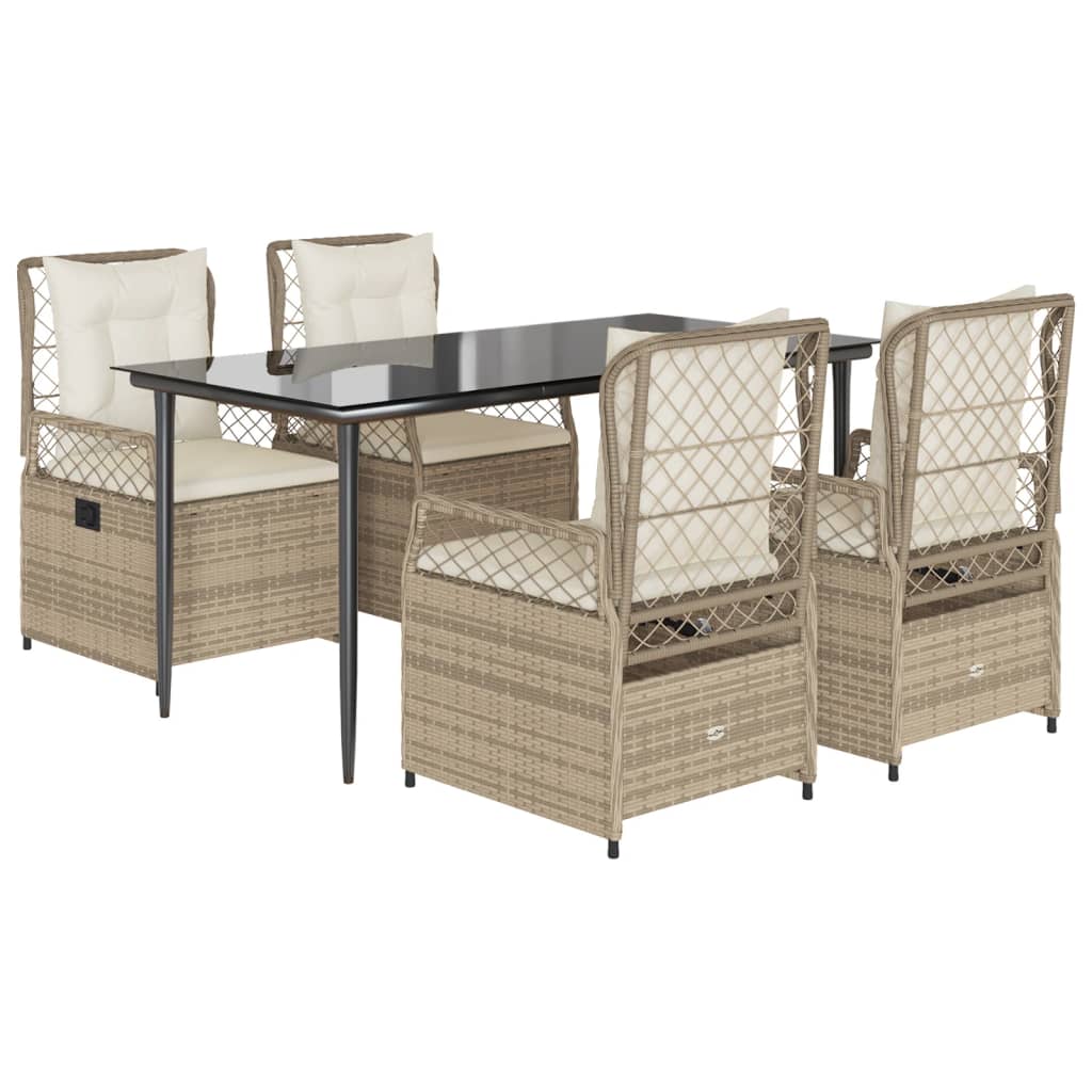 Set da Pranzo da Giardino 5 pz con Cuscini Beige in Polyrattan - homemem39