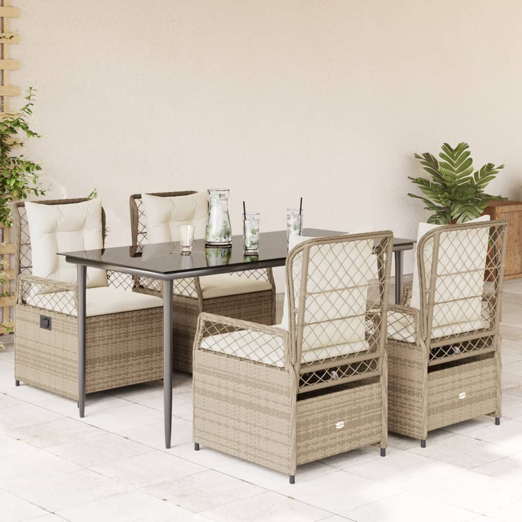 Set da Pranzo da Giardino 5 pz con Cuscini Beige in Polyrattan - homemem39