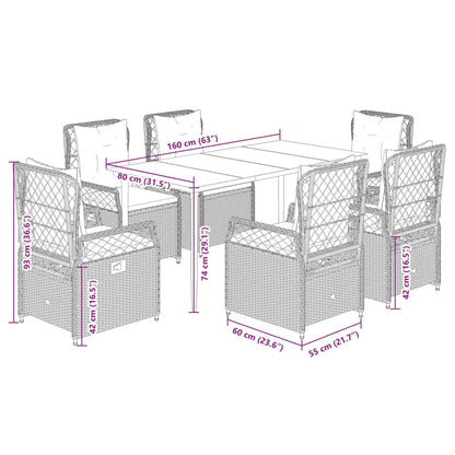 Set da Pranzo da Giardino 7 pz con Cuscini Beige in Polyrattan - homemem39