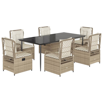 Set da Pranzo da Giardino 7 pz con Cuscini Beige in Polyrattan - homemem39