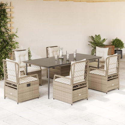 Set da Pranzo da Giardino 7 pz con Cuscini Beige in Polyrattan - homemem39