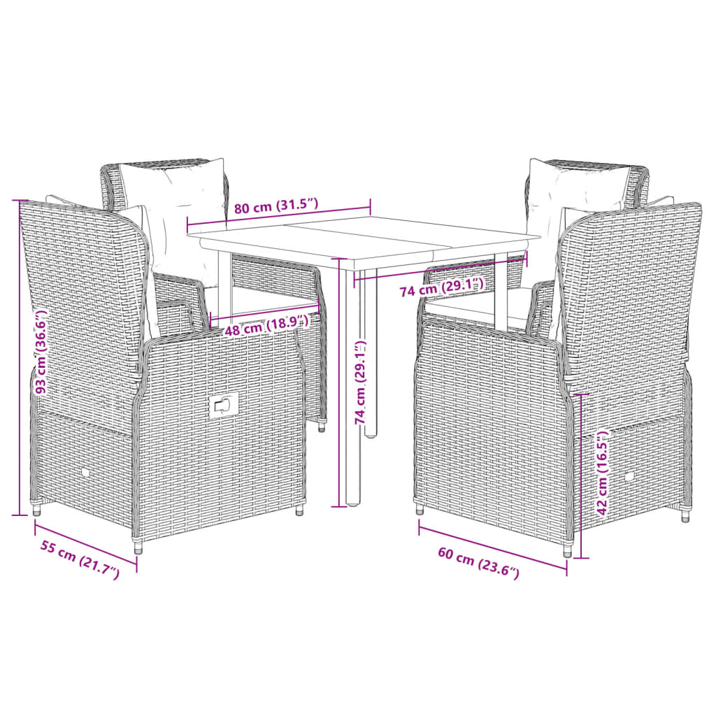 Set da Pranzo da Giardino 5 pz con Cuscini Beige in Polyrattan | homemem39