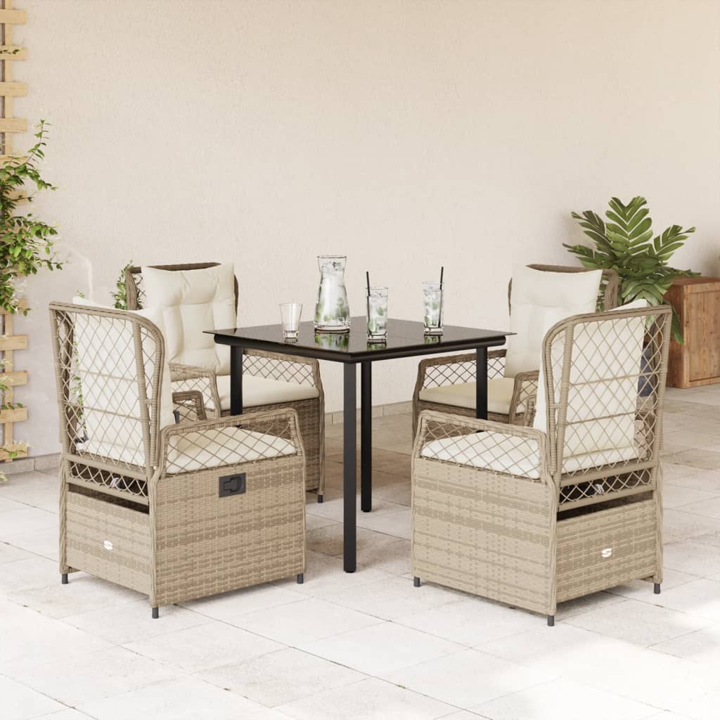 Set da Pranzo da Giardino 5 pz con Cuscini Beige in Polyrattan | homemem39