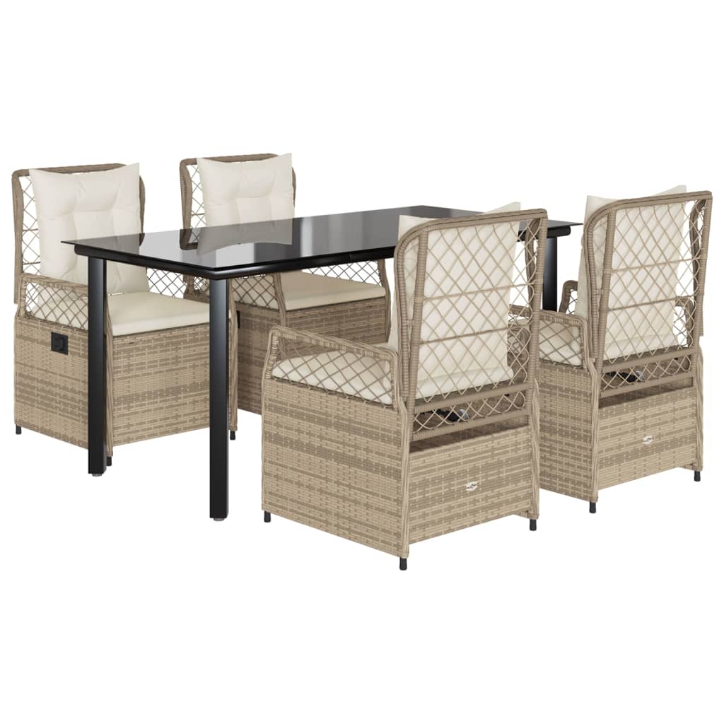 Set da Pranzo da Giardino 5 pz con Cuscini Beige in Polyrattan - homemem39