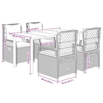 Set da Pranzo da Giardino 5 pz con Cuscini Beige in Polyrattan | homemem39