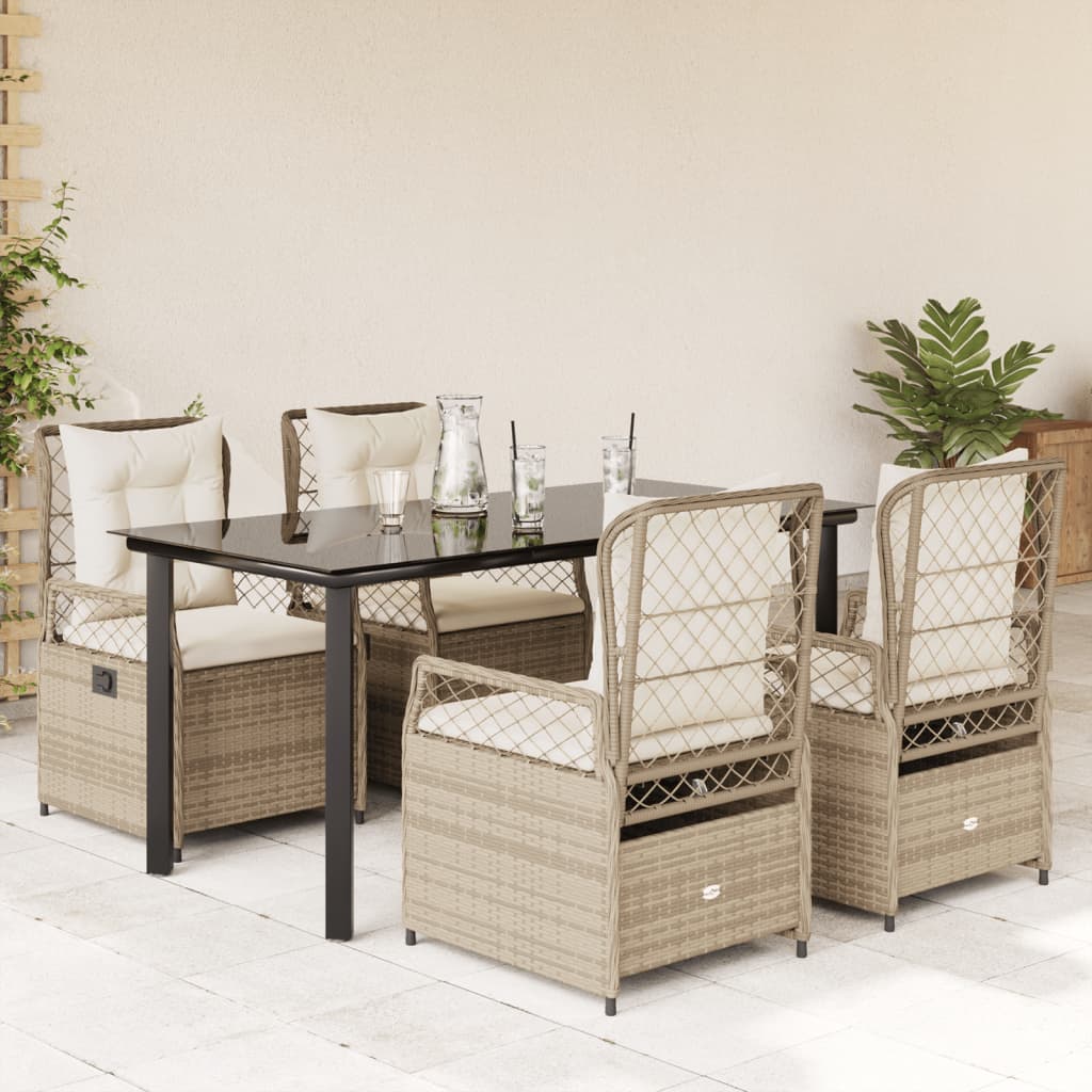Set da Pranzo da Giardino 5 pz con Cuscini Beige in Polyrattan | homemem39
