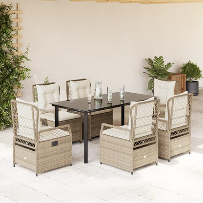 Set da Pranzo da Giardino 7 pz con Cuscini Beige in Polyrattan | homemem39