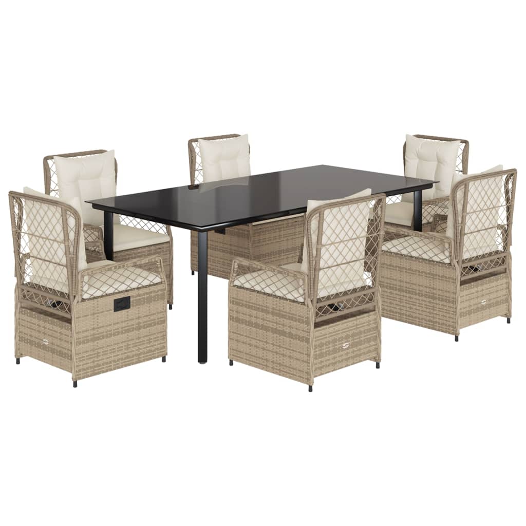 Set da Pranzo da Giardino 7 pz con Cuscini Beige in Polyrattan - homemem39