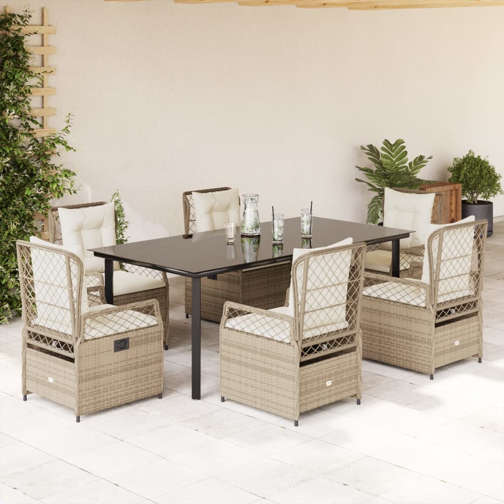 Set da Pranzo da Giardino 7 pz con Cuscini Beige in Polyrattan | homemem39