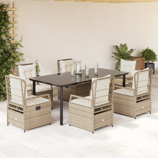 Set da Pranzo da Giardino 7 pz con Cuscini Beige in Polyrattan - homemem39