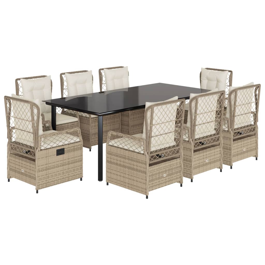 Set da Pranzo da Giardino 9 pz con Cuscini Beige in Polyrattan | homemem39