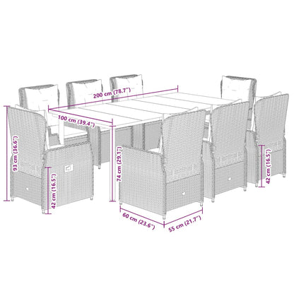 Set da Pranzo da Giardino 9 pz con Cuscini Beige in Polyrattan | homemem39
