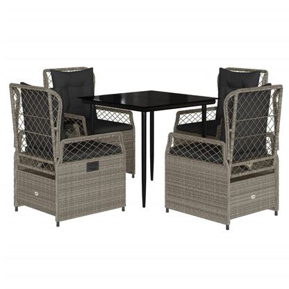 Set Pranzo da Giardino 5pz con Cuscini Grigio Chiaro Polyrattan