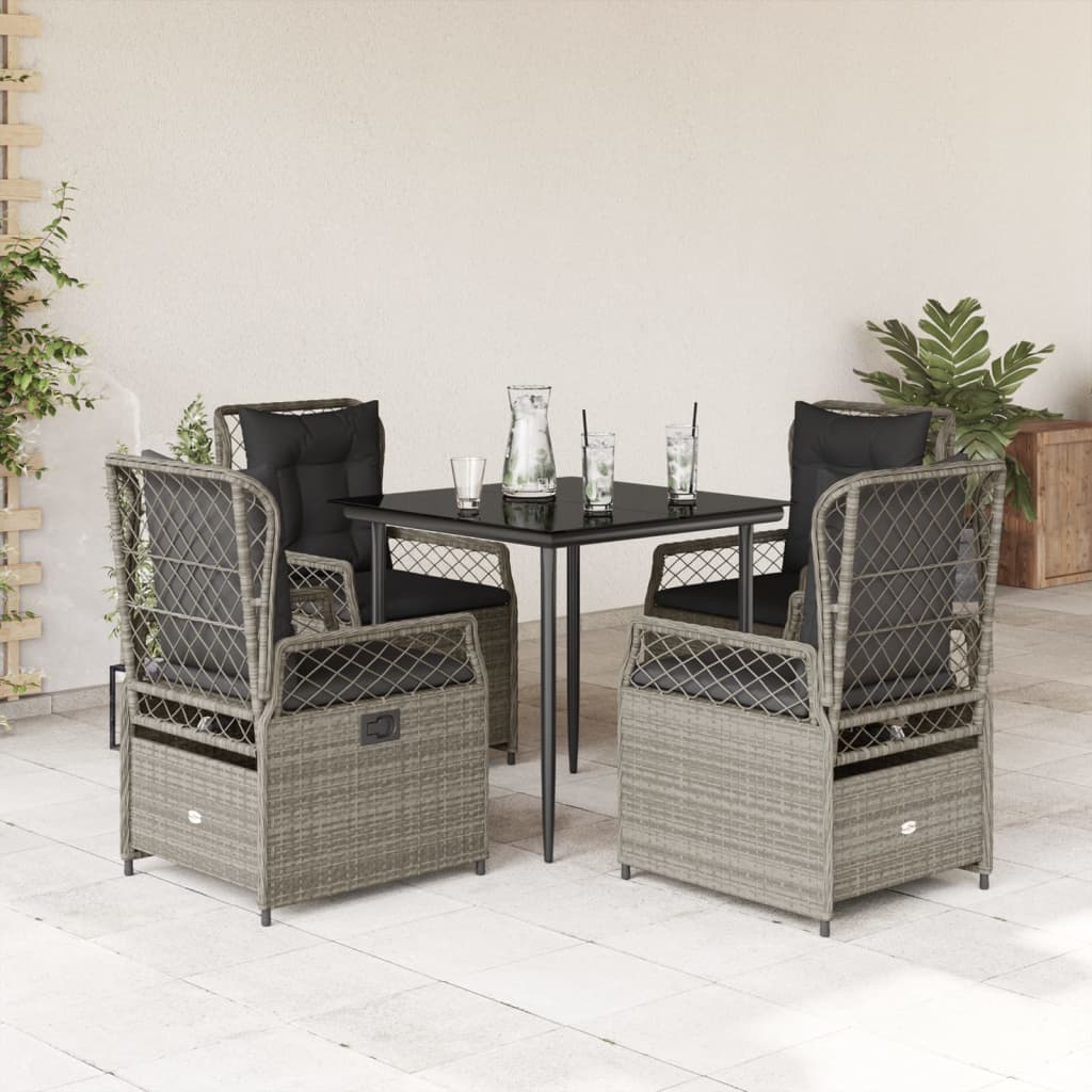 Set Pranzo da Giardino 5pz con Cuscini Grigio Chiaro Polyrattan - homemem39