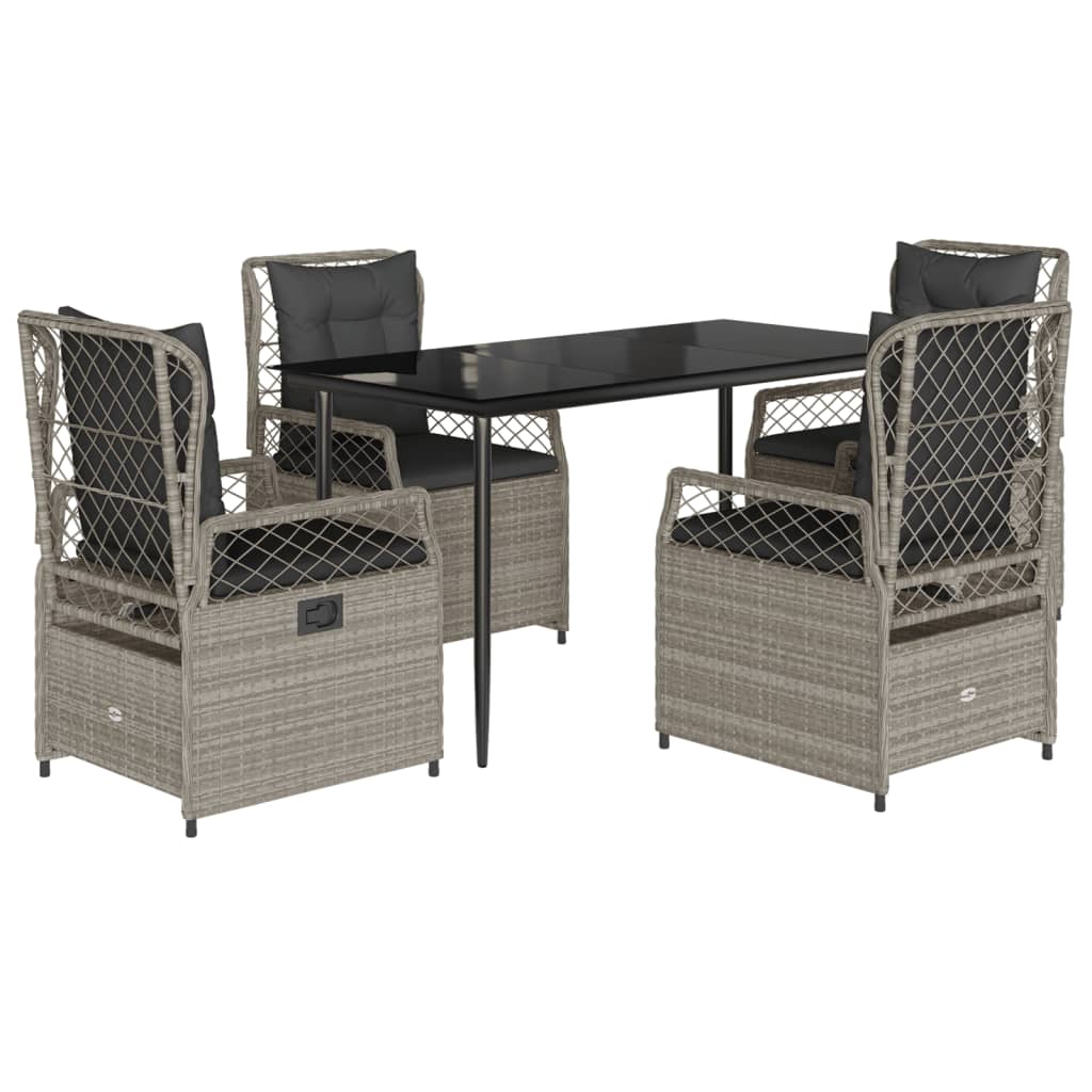 Set Pranzo da Giardino 5pz con Cuscini Grigio Chiaro Polyrattan | homemem39