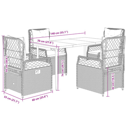 Set Pranzo da Giardino 5pz con Cuscini Grigio Chiaro Polyrattan | homemem39