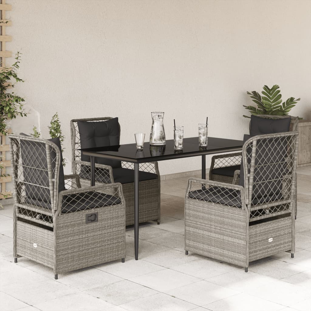 Set Pranzo da Giardino 5pz con Cuscini Grigio Chiaro Polyrattan | homemem39