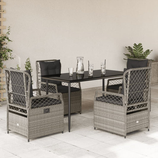Set Pranzo da Giardino 5pz con Cuscini Grigio Chiaro Polyrattan - homemem39
