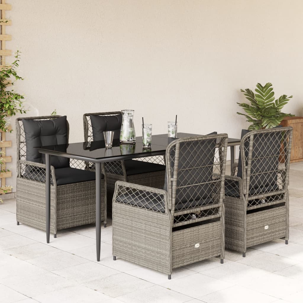 Set Pranzo da Giardino 5pz con Cuscini Grigio Chiaro Polyrattan - homemem39