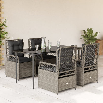 Set Pranzo da Giardino 5pz con Cuscini Grigio Chiaro Polyrattan - homemem39
